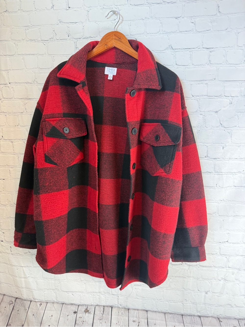 Timberland Red & Black Plaid Wool-Blend Shirt Jacket